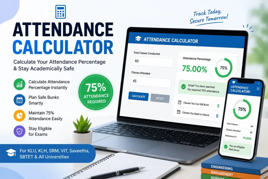 Free Attendance Calculator 2026 – Calculate 75% Attendance Instantly